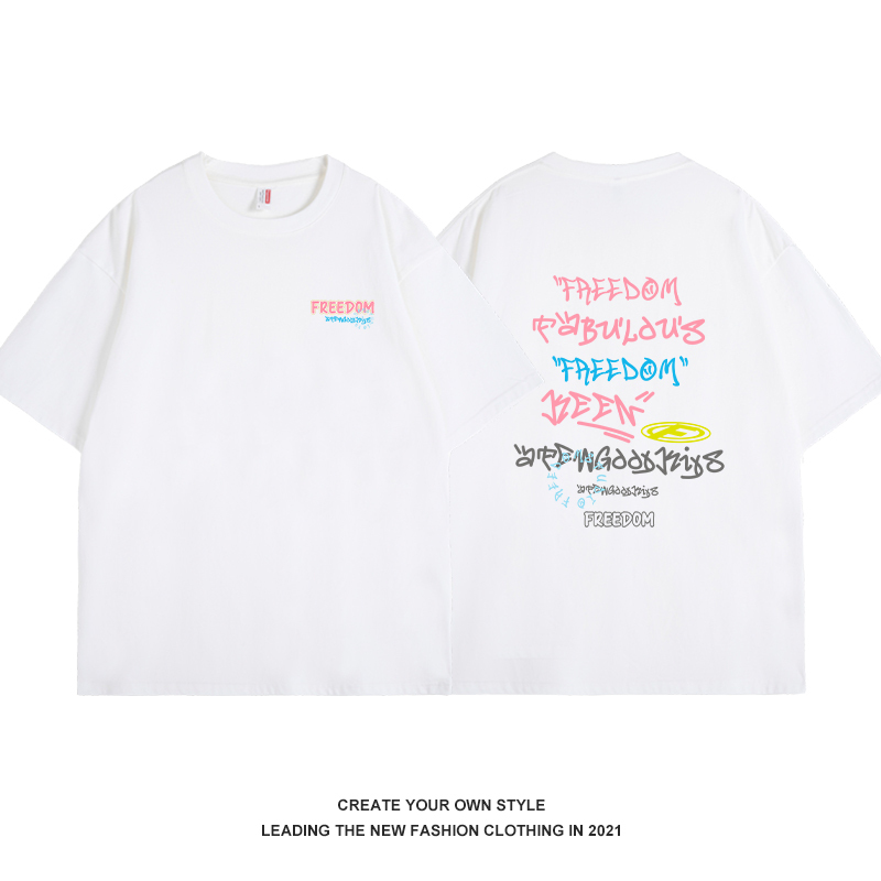 Colorful Graffiti Letter Short Sleeve T-Shirt for Women - Summer Casual Style Pure Cotton Top - Y2K Streetwear Fashion