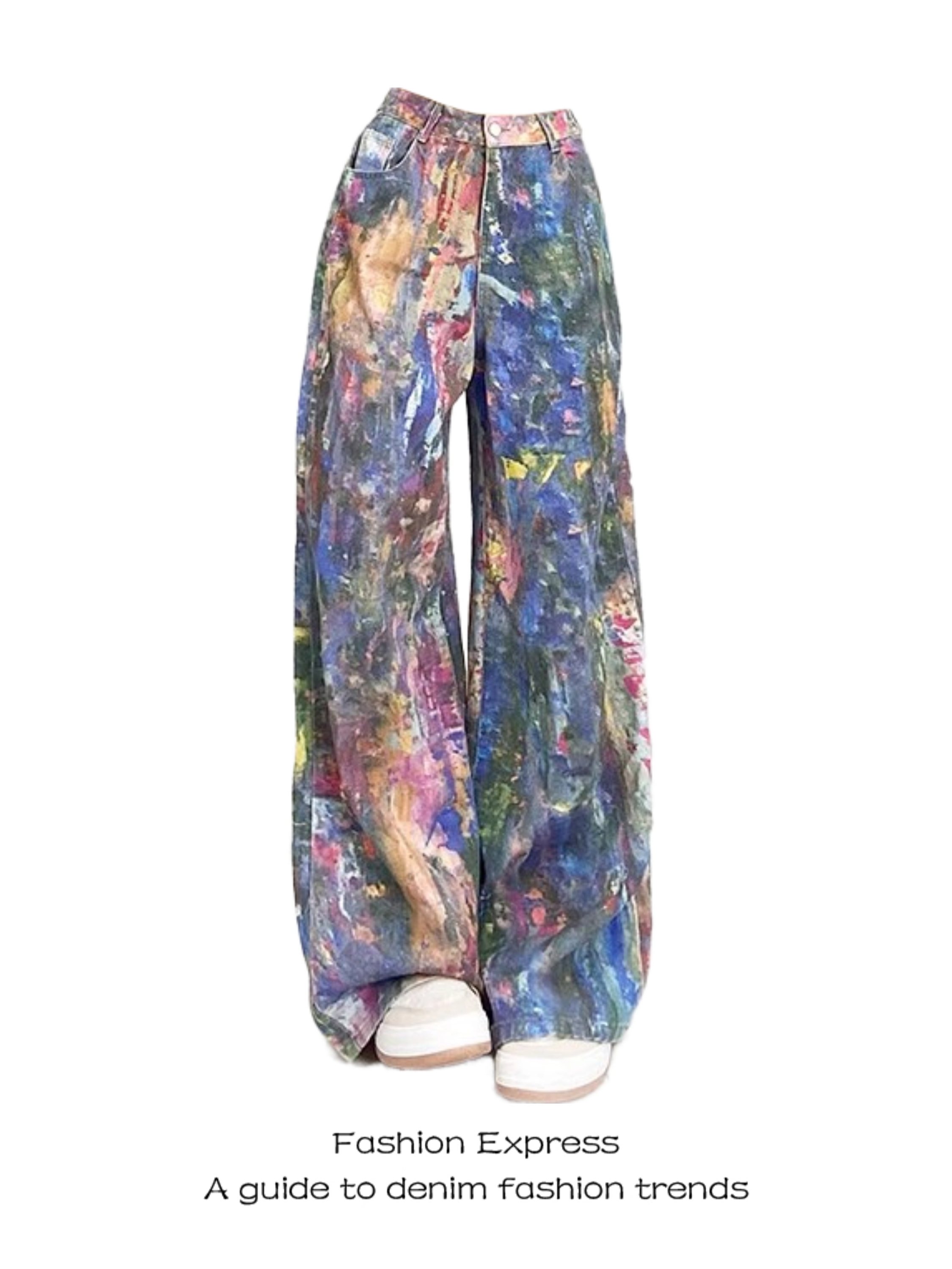 Colorful Graffiti Splatter High-Waisted Wide-Leg Jeans for Women - American Retro Style Casual Pants for Spring and Autumn 2025