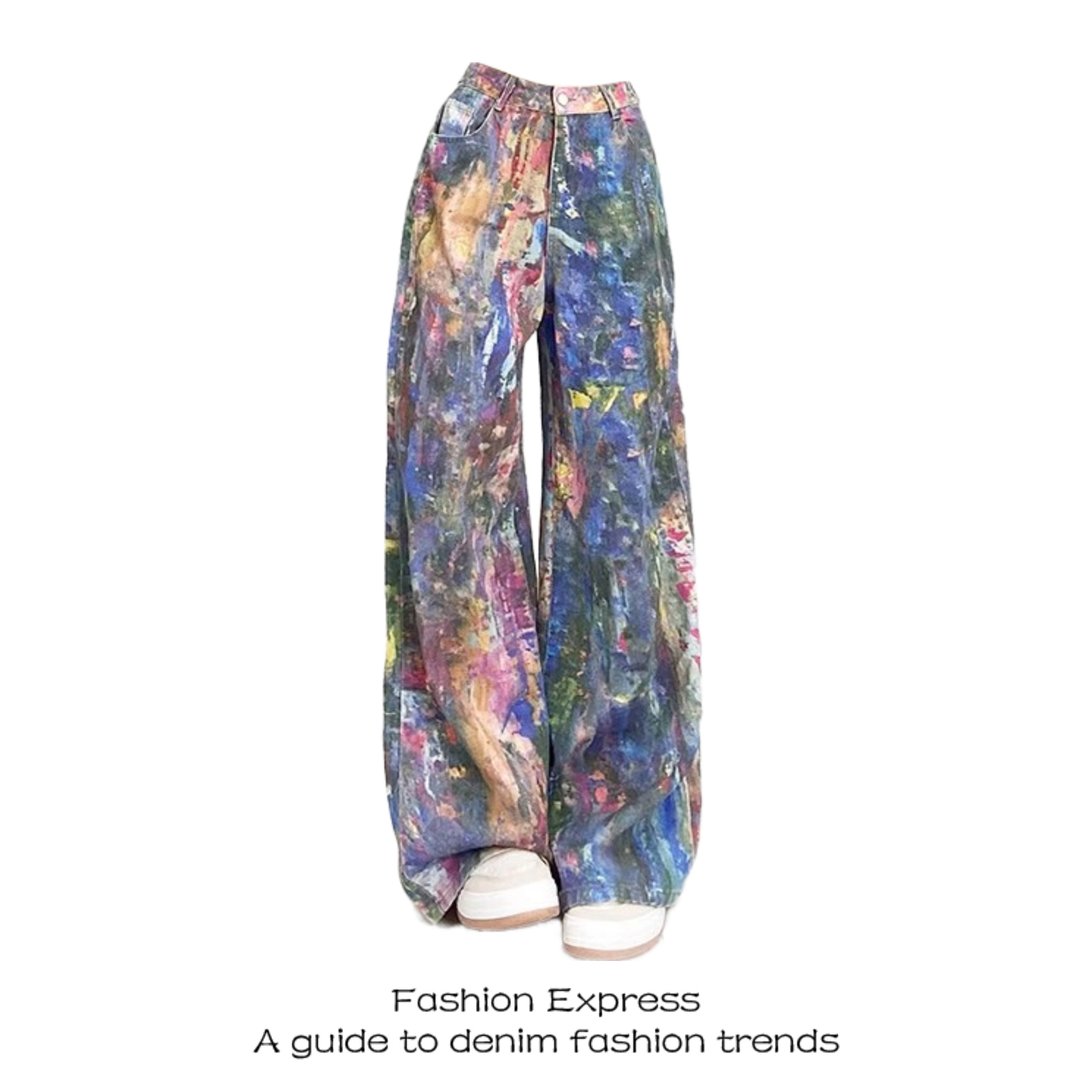 Colorful Graffiti Splatter High-Waisted Wide-Leg Jeans for Women - American Retro Style Casual Pants for Spring and Autumn 2025