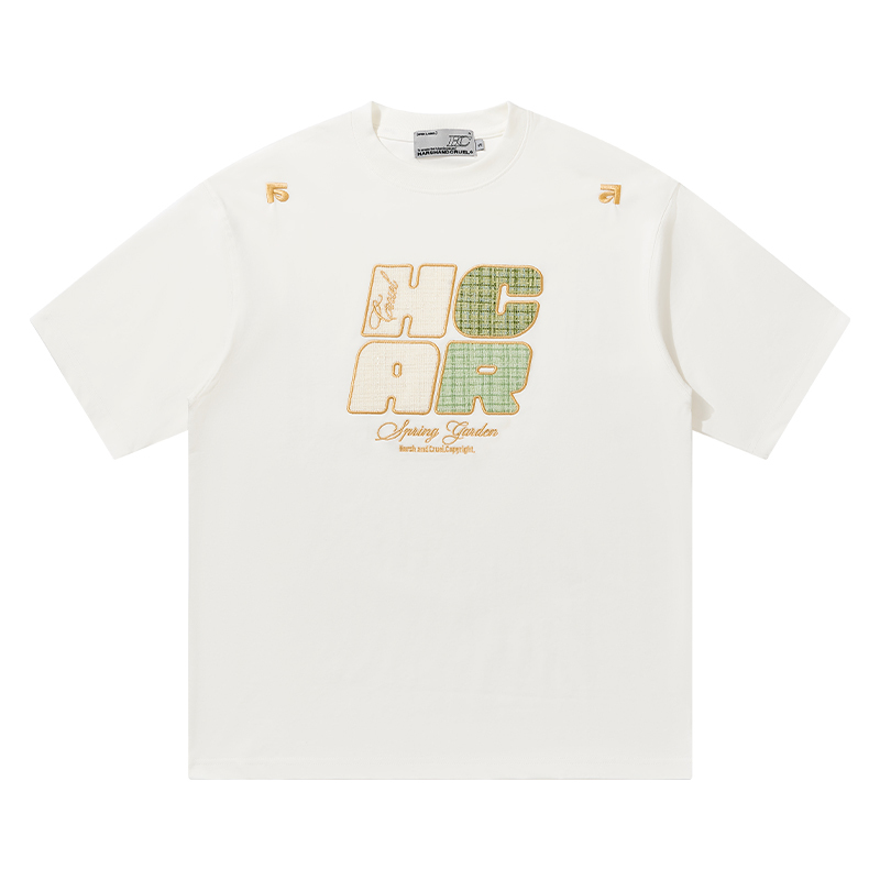 Cool Feeling Sunscreen T-Shirt with Vintage Woven Patch Embroidery, Short Sleeves, Y2K Style, Perfect for Summer Casual Wear