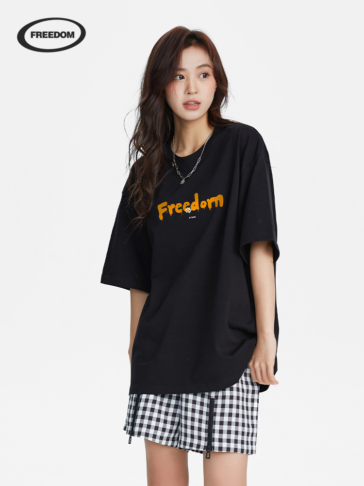 Creative Letter Print Black Short Sleeve T-Shirt for Women, Trendy Summer 2025, Versatile Casual Style