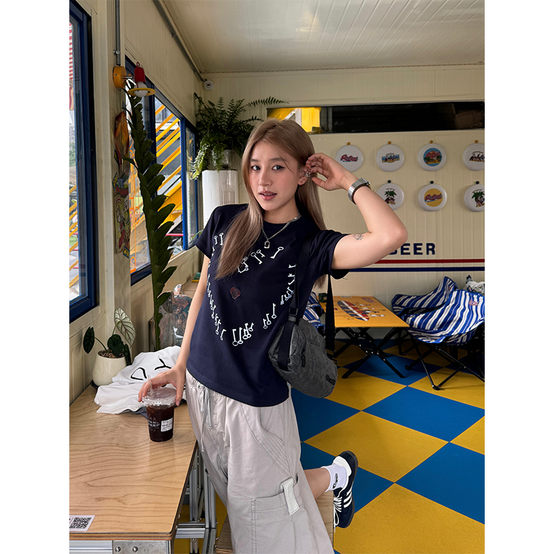 Cropped Retro Short-Sleeve T-Shirt for Women, Loose American Style Summer Streetwear Top