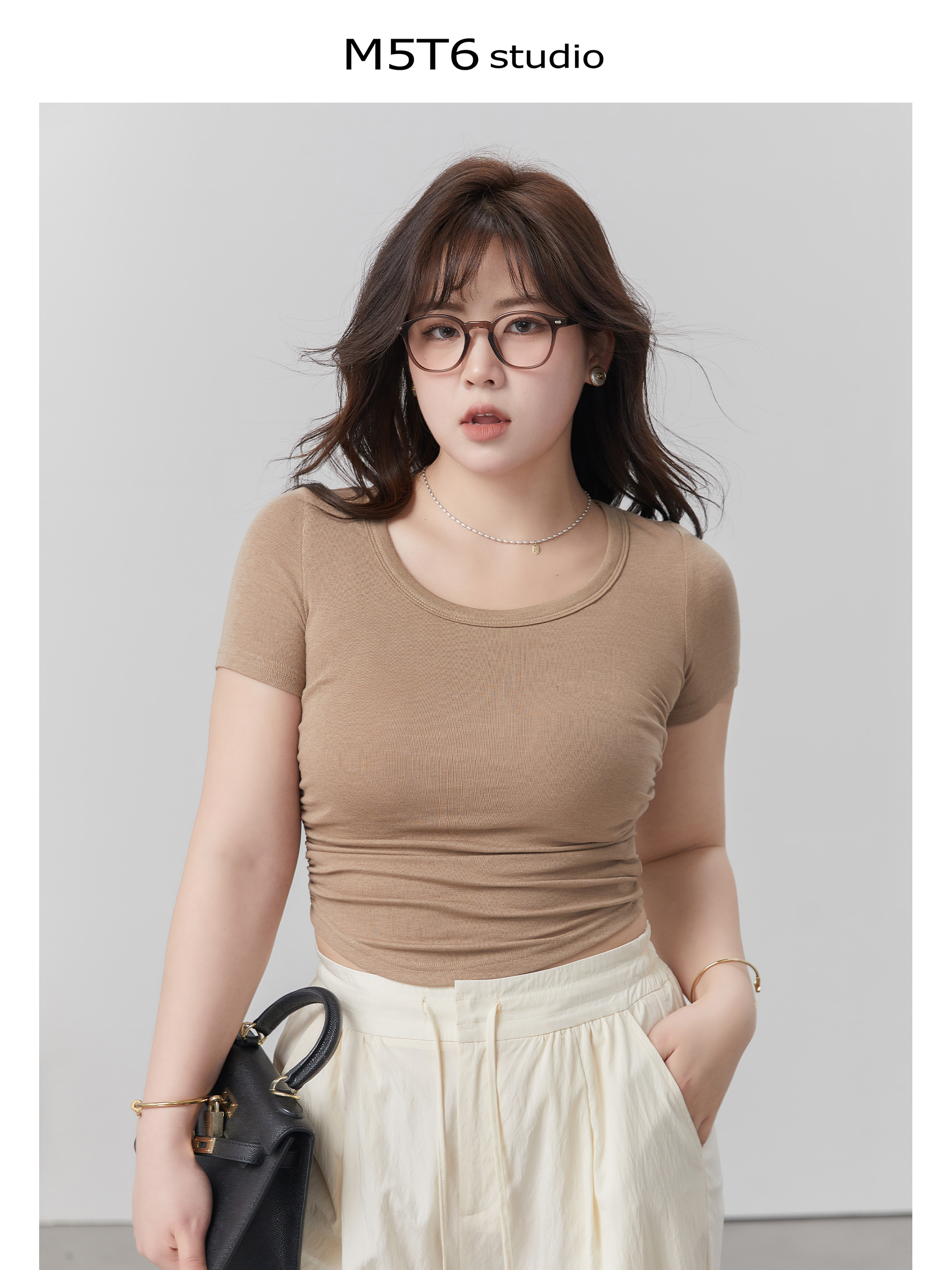 Curvy High Elastic Slimming Short Sleeve T-Shirt for Plus Size, Comfortable Inner Top, Trendy Casual Wear