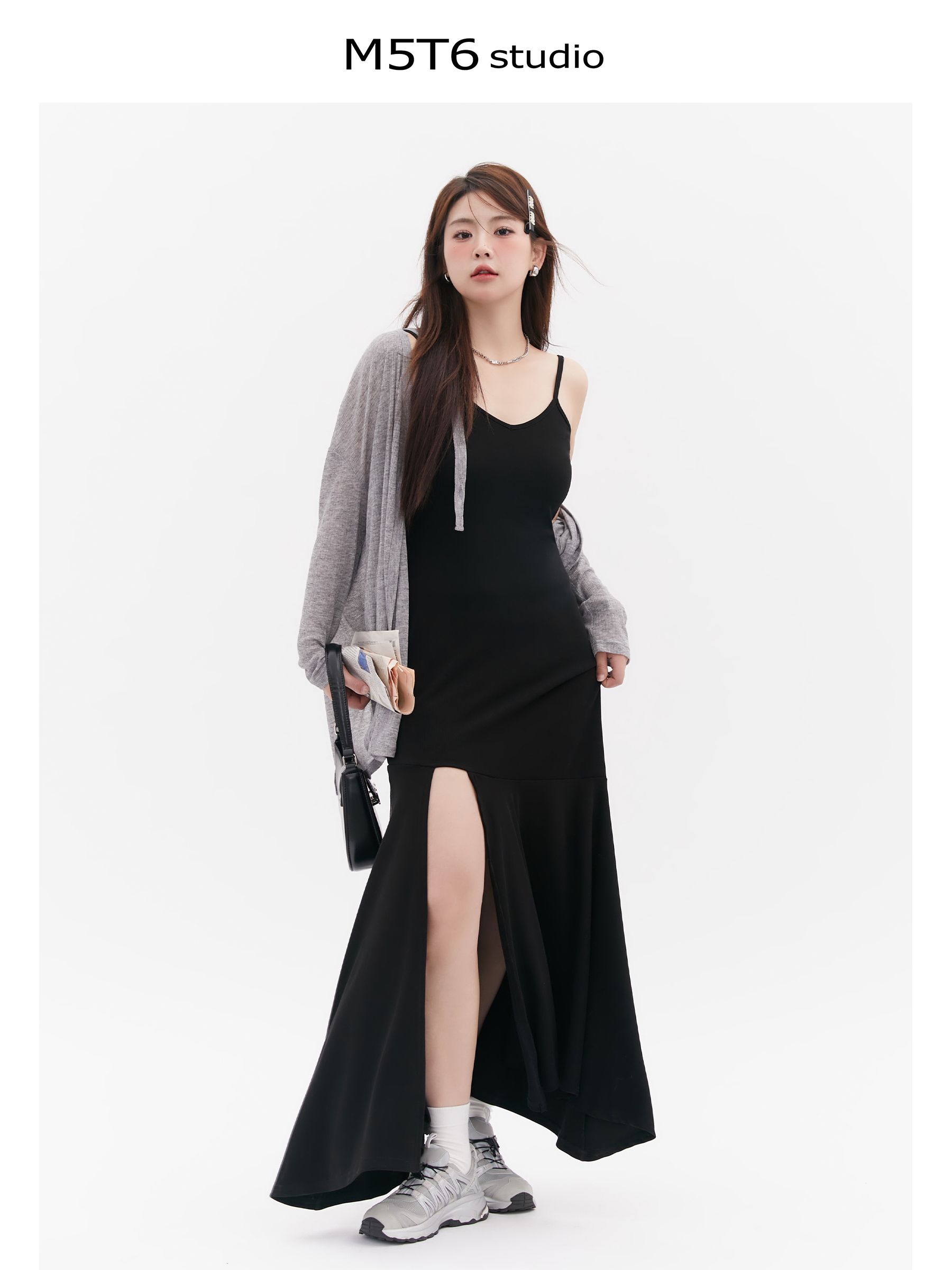 Curvy Mermaid Sister Flirty Irregular Split Fish Tail Dress with Slimming Spaghetti Straps - Trendy Y2K Style for Effortless Elegance