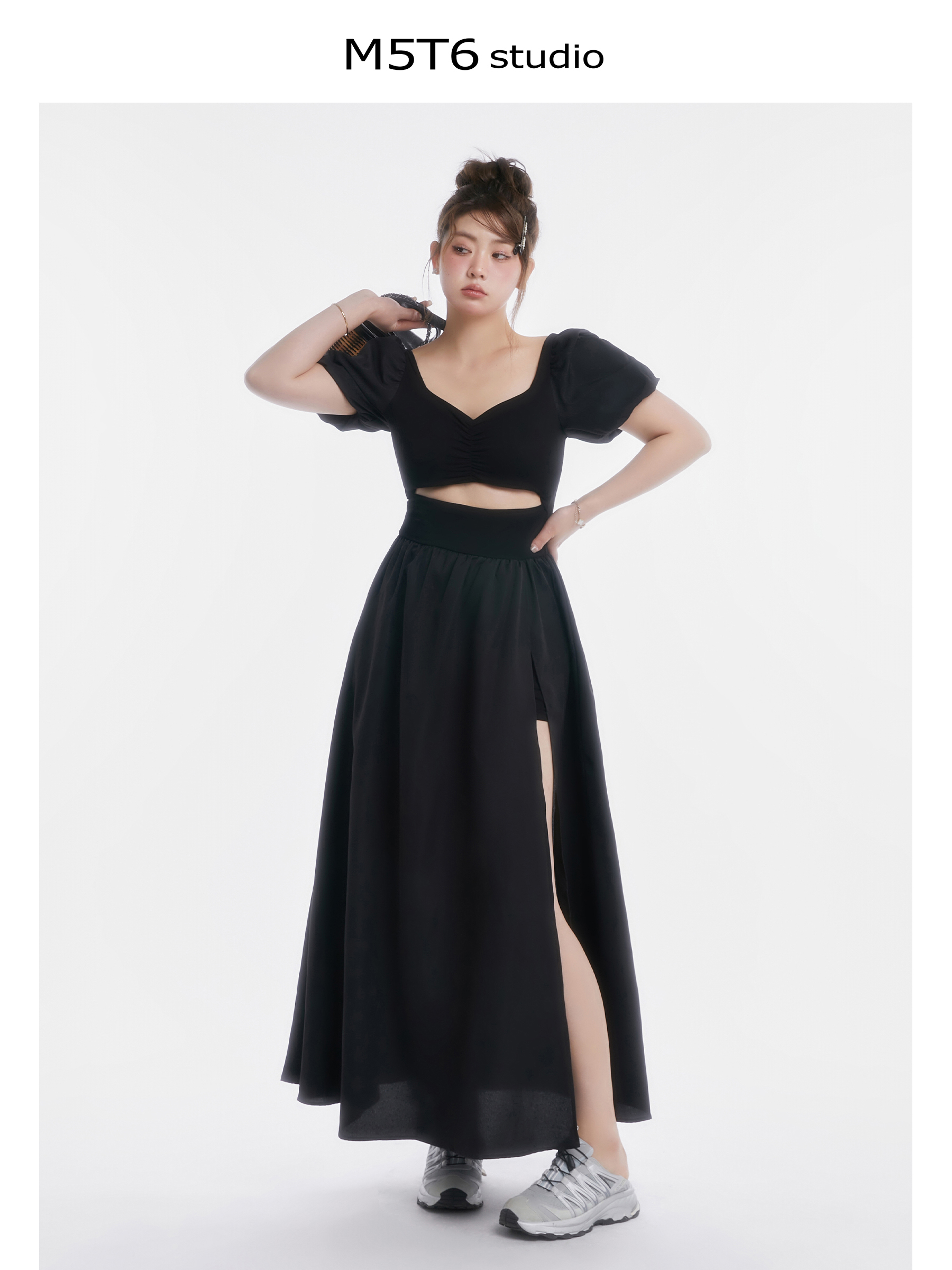 Curvy Minimalist Hepburn Style Split Dress - Elegant Long Skirt in Main Colors for 90s and Y2K Fashion Lovers