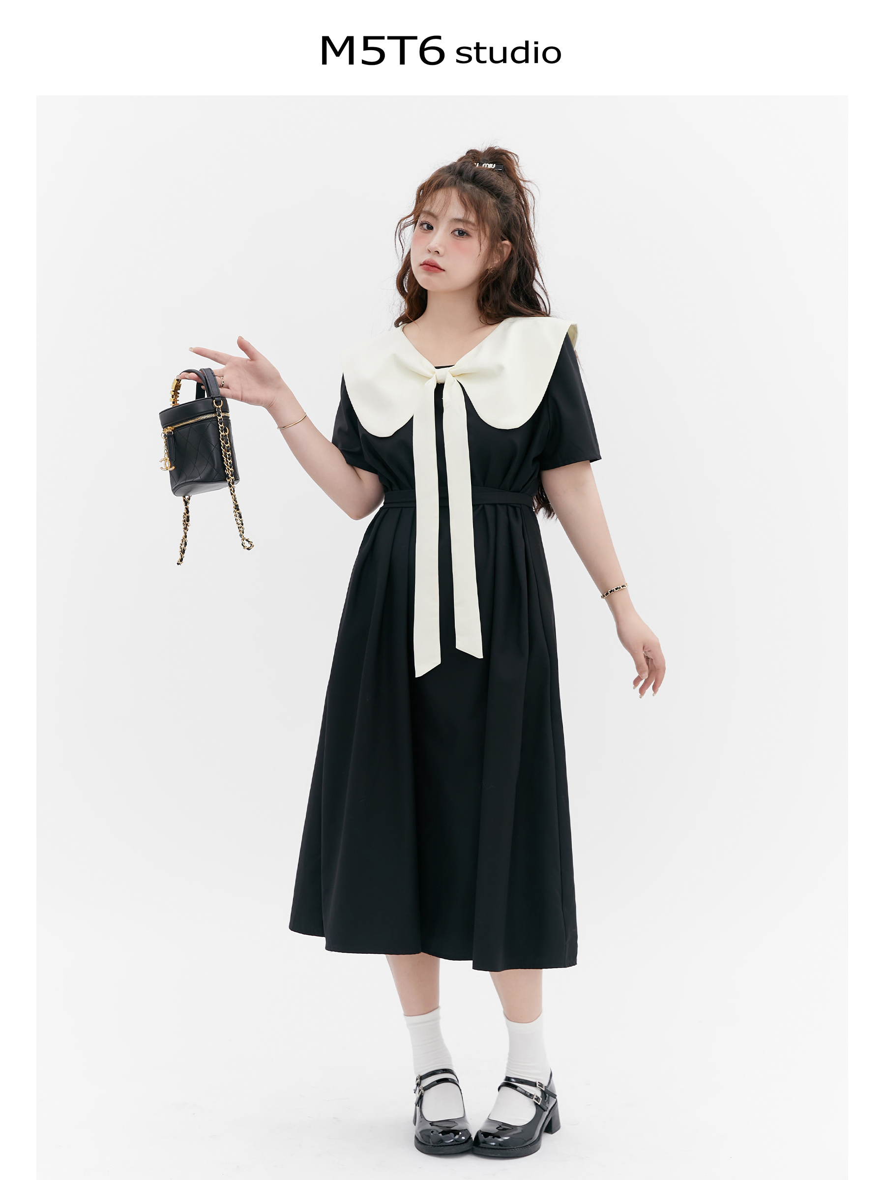 Curvy Summer Doll Collar Color-Block Dress - Loose Fit College Style for a Youthful Look, Perfect for 90s and Y2K Fashion Trends