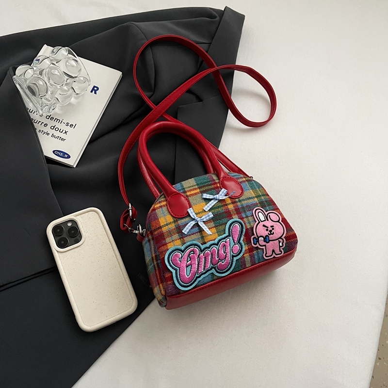 Cute Cartoon Plaid Handbag for Women - Fashionable Spring/Summer Small Crossbody Shoulder Bag 2025