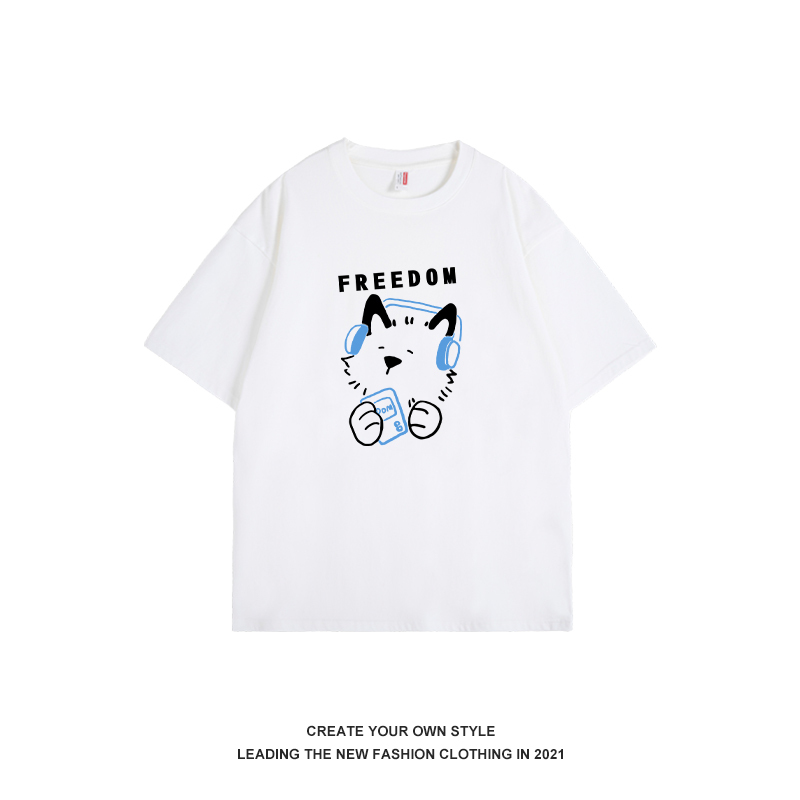 Cute Hand-Drawn Dog T-Shirt for Women - Short Sleeve Summer College Style Pure Cotton Top