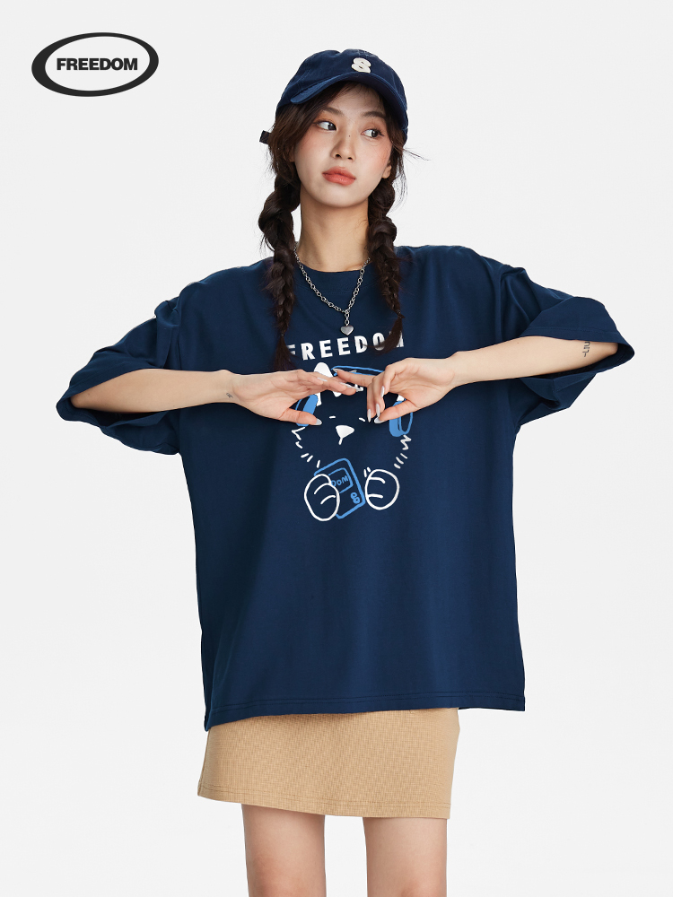 Cute Hand-Drawn Dog T-Shirt for Women - Short Sleeve Summer College Style Pure Cotton Top
