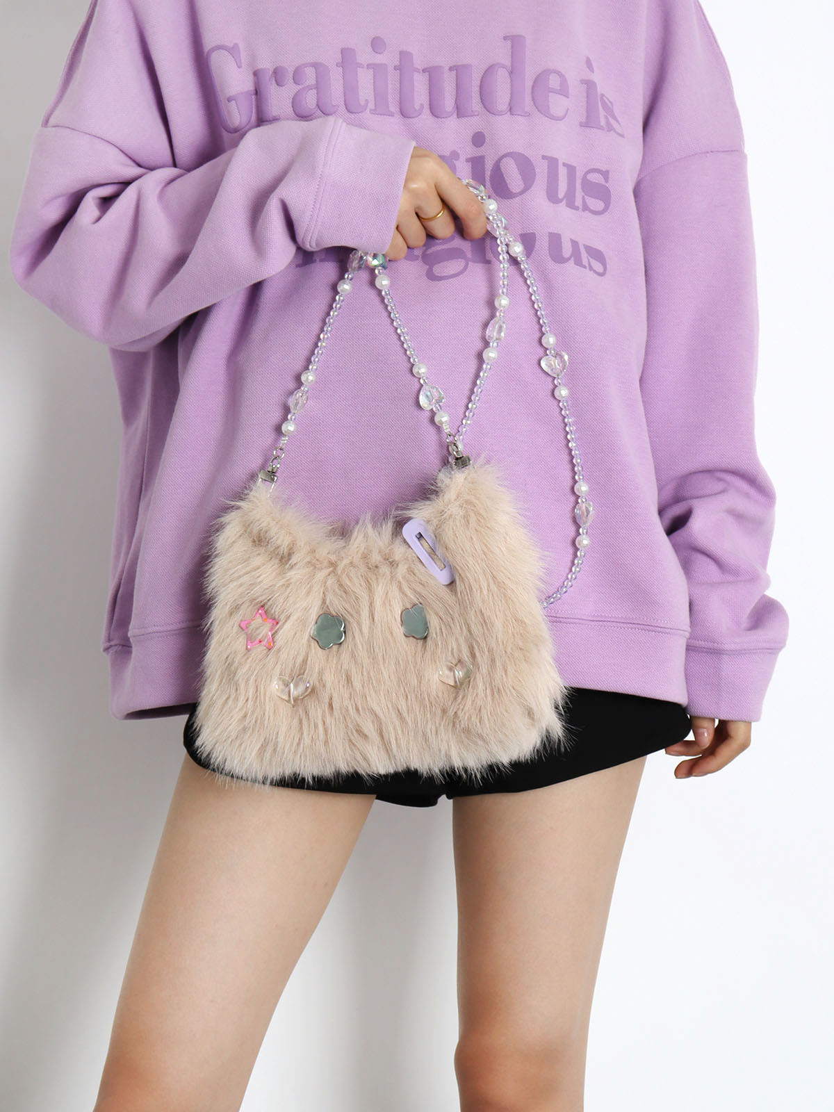 Cute Long-Haired Kitten Plush Crossbody Bag for Girls - Soft Mini Phone Bag, Adorable Animal Design, Perfect for Daily Use