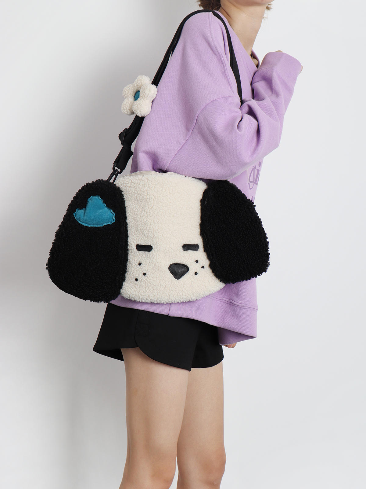Cute Plush Dog Crossbody Bag for Girls - Large Capacity, Autumn Style, Single Shoulder, Two-Dimensional Design