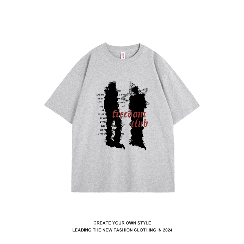 Dark Black Shadow Print T-Shirt for Women - Vintage American Style, Trendy Summer Streetwear, Loose Fit Pure Cotton, Short Sleeve