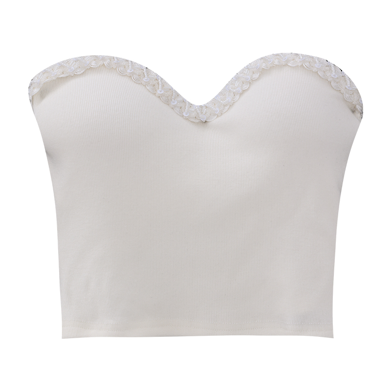Dazzling Night Floral Strapless Knitted Top for Women - Slim Fit Sleeveless Shirt, Korean Style Fashion