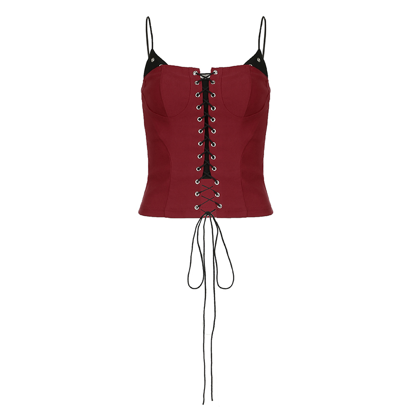 Deadly Black and Red Fake Two-Piece Cross Strap Tank Top - Sexy Summer Camisole Outerwear for Y2K Style