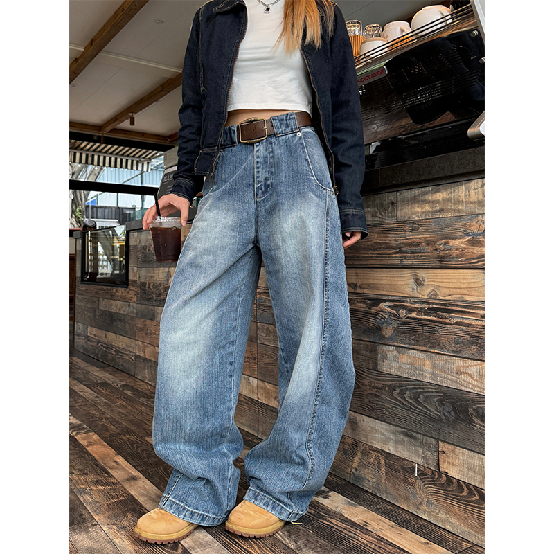 Deconstructed Loose Curved Blade Jeans for Men and Women - Retro American Wash Wide-Leg Casual Pants, Y2K Style