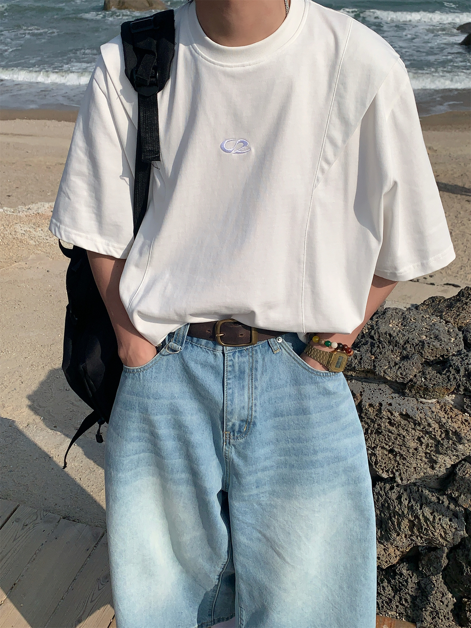 Deconstructed Solid Color Round Neck Short Sleeve T-Shirt for Men and Women - Vintage Summer Casual Versatile Top