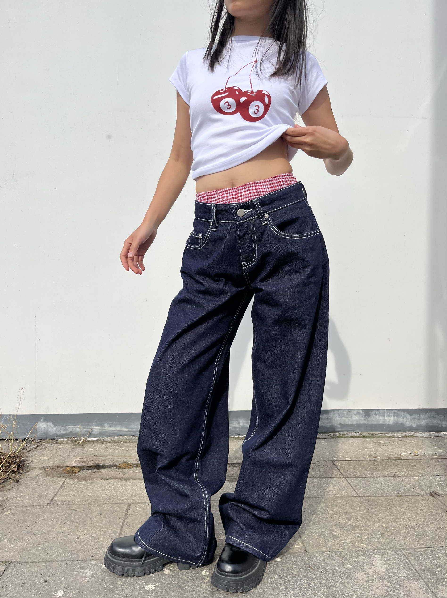 Deep Blue Wide-Leg Low-Waist Jeans for Women - Retro Slimming Loose Straight Pants, 90s Style Heavy Industry Fashion