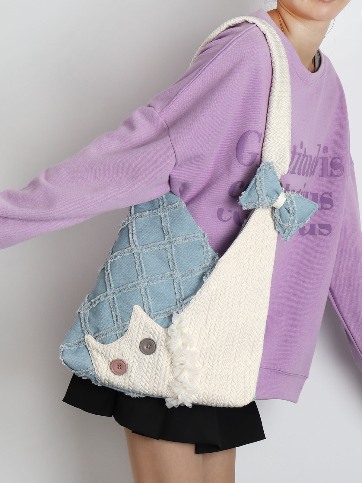 Denim Plaid Cat Shoulder Crossbody Bag - Original Design, Cute and Stylish, Ideal for Casual and Y2K Fashion Enthusiasts