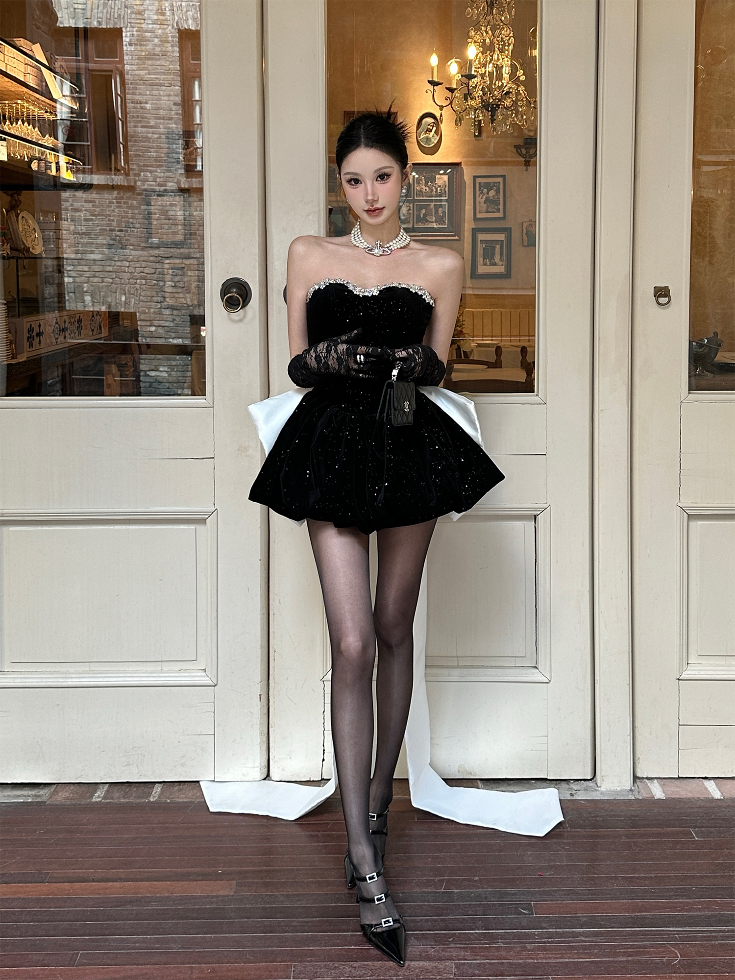 Disney Princess Big Bow Rhinestone Strapless Dress - 2024 Spring/Summer Collection, Y2K Inspired, Perfect for Special Occasions
