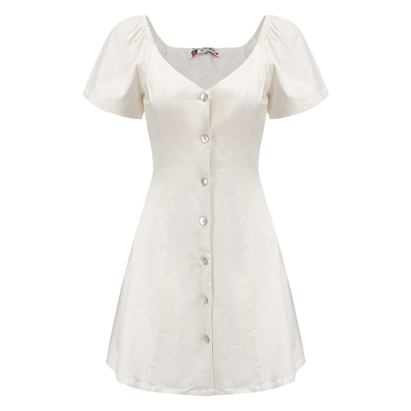 DIY French Vintage V-Neck Short Sleeve A-Line White Dress for Women - Plus Size, Chic Casual Style