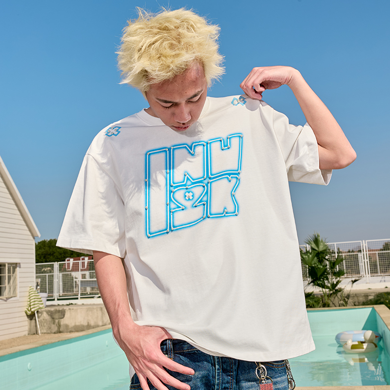 Dopamine Pearl Letter T-Shirt - Vintage American Streetwear, Loose Fit, Short Sleeve, Unisex, 90s Inspired, Trendy 2025 Style