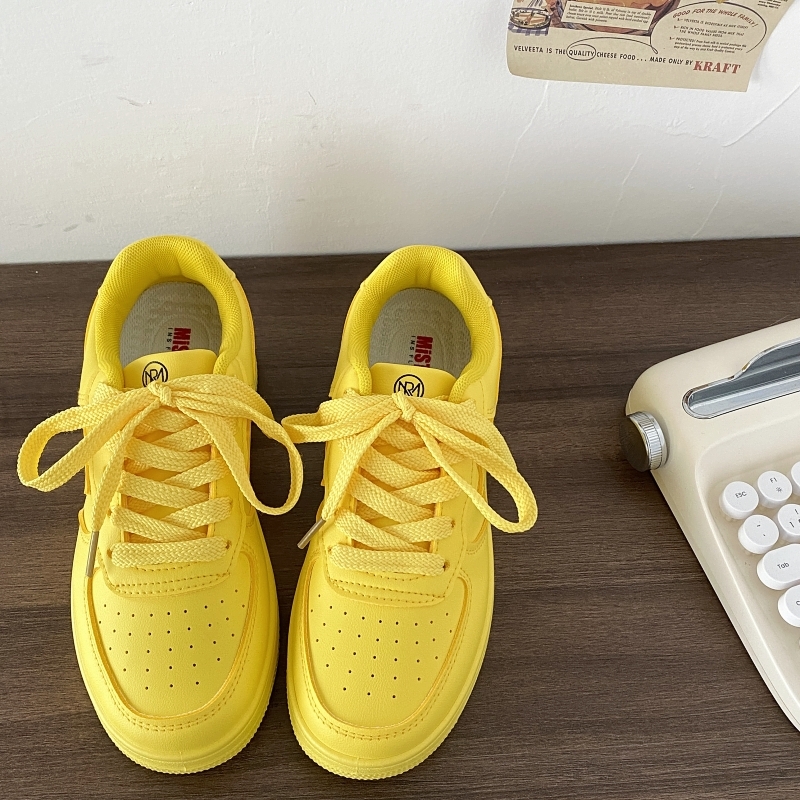 Dopamine Yellow Star Low-Top Sneakers for Women - Versatile Casual Sports Shoes for Spring Summer Trendy Style