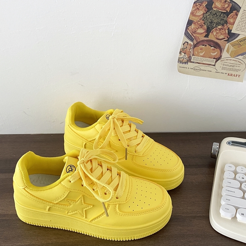 Dopamine Yellow Star Low-Top Sneakers for Women - Versatile Casual Sports Shoes for Spring Summer Trendy Style