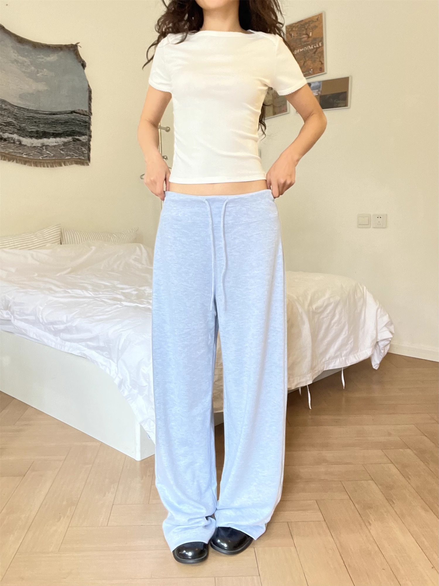 Draped Drawstring Wide-Leg Pants for Women - Casual Relaxed Fit, Versatile Floor-Length Style for Spring/Summer 2025 Fashion