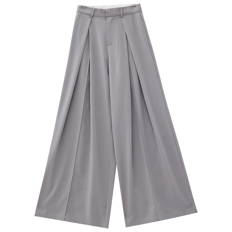 Draped Gray Wide-Leg Suit for Women - Lightweight Loose Fit Summer 2025, Trendy 90s-Inspired Fashion, Perfect for Casual Outings