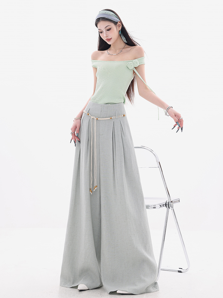 Draped Ice Silk Wide-Leg Pants for Women - Casual Summer Trousers, Loose Comfortable Fit, Trendy Bangkok Market Style