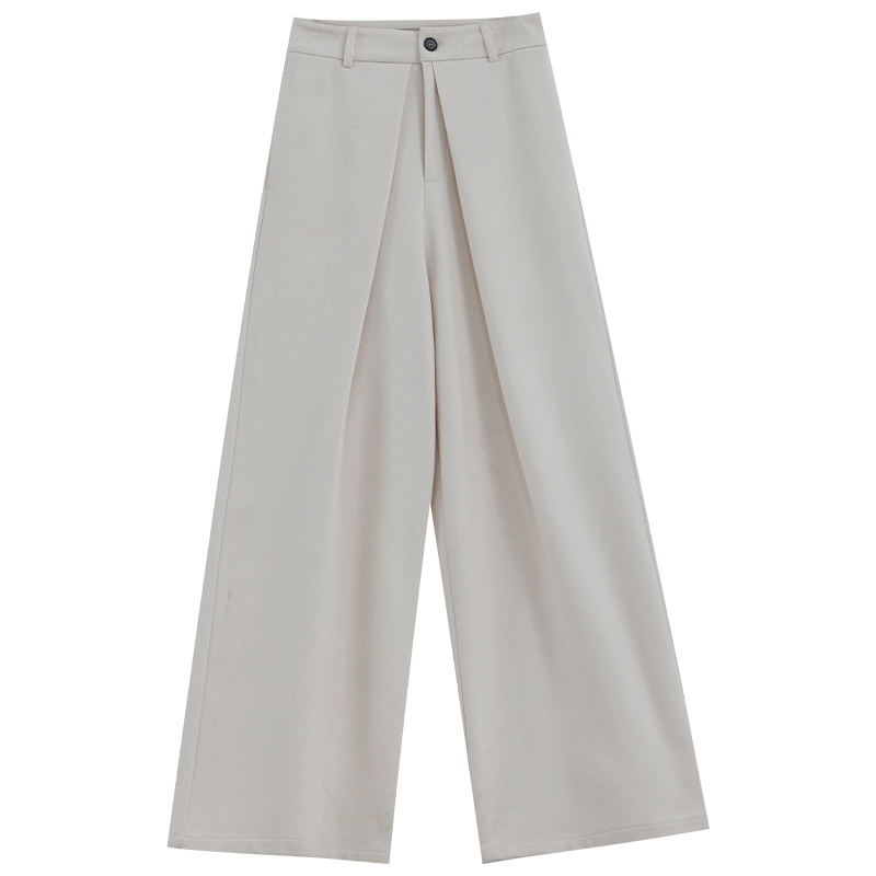 Draped Woolen Wide-Leg Pants for Women - Thick Straight-Leg Casual Trousers for Autumn and Winter, Urban Style Fashion