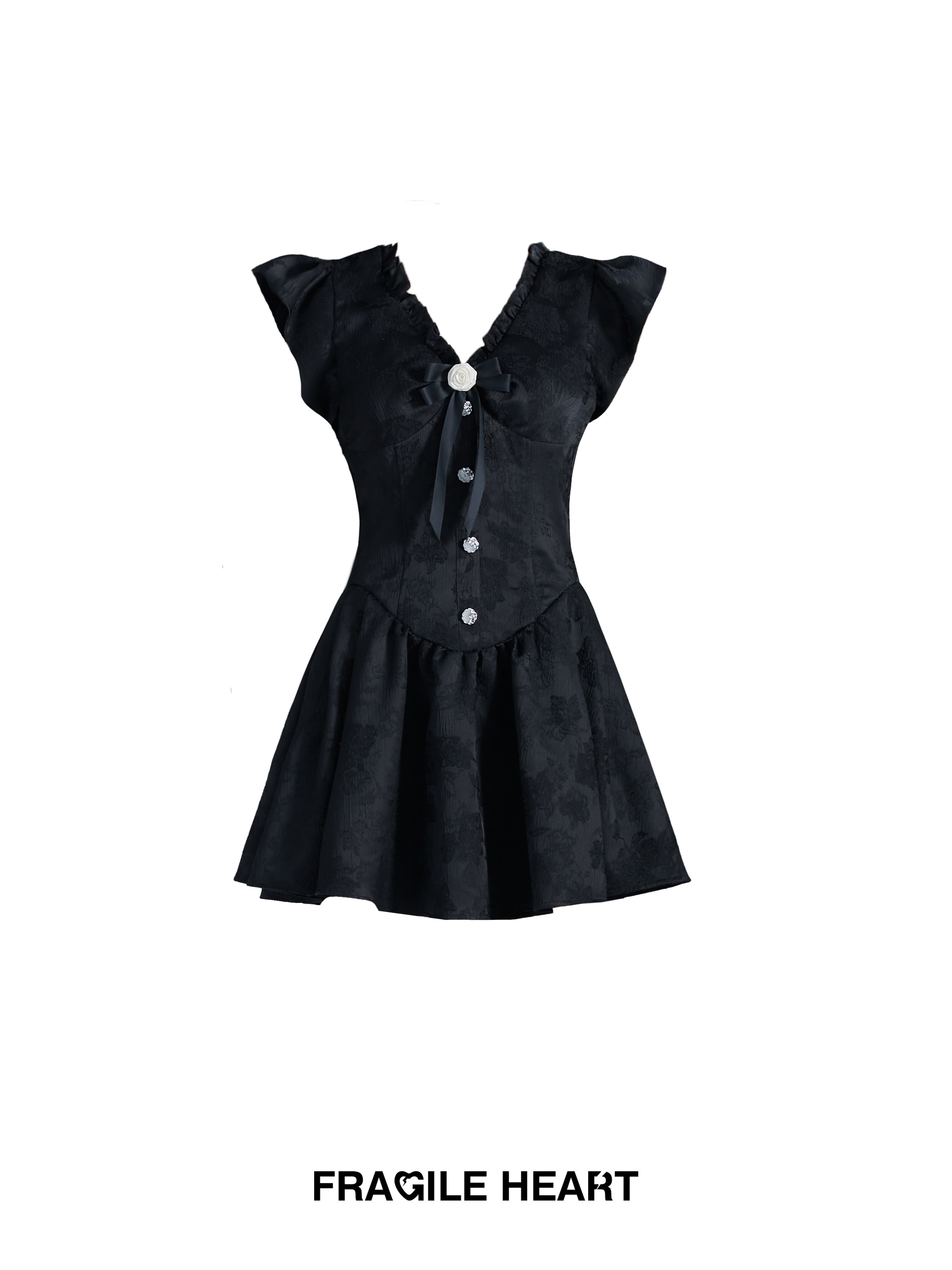 Elegant French Style Little Black Dress with V-Neck and Small Flare Sleeves - Evening Wear Princess Dress for Sophisticated Looks