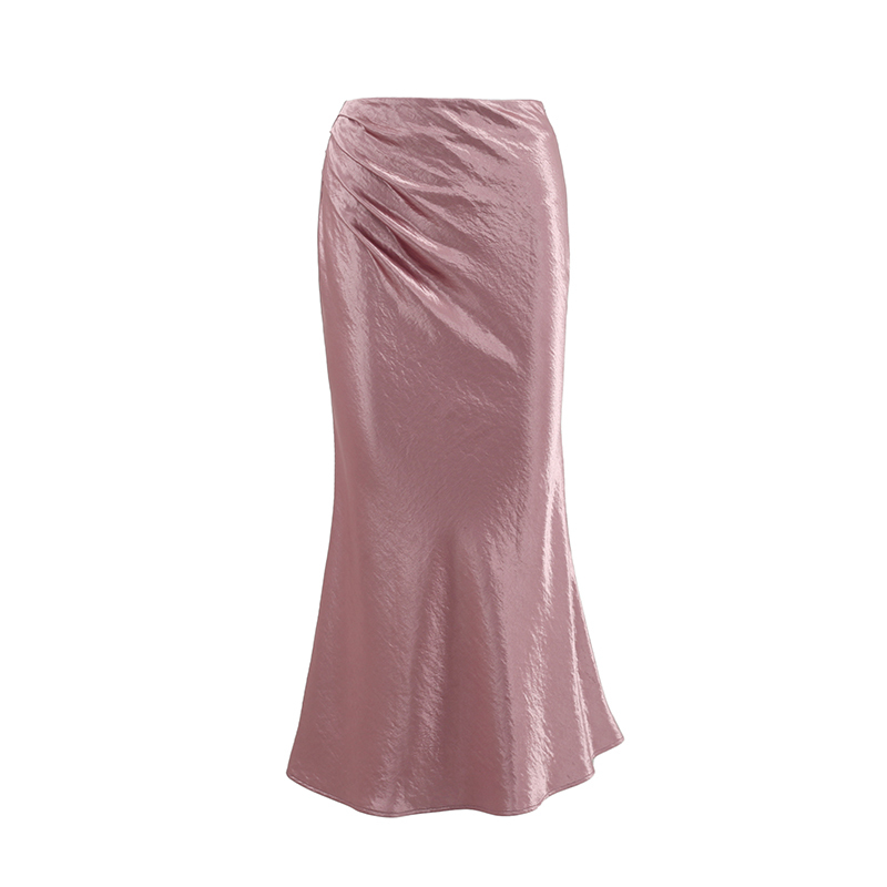 Elegant Glossy Satin Half-Length Mermaid Skirt - French Style Commuting High-End White Midi Skirt for Chic Outfits