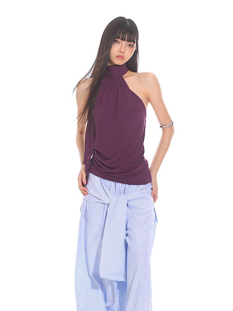 Elegant High-End Ribbon Neck Hanging Waist Vest Outerwear Top for Women - 2025 Early Autumn Style, Chic Fashion Essential