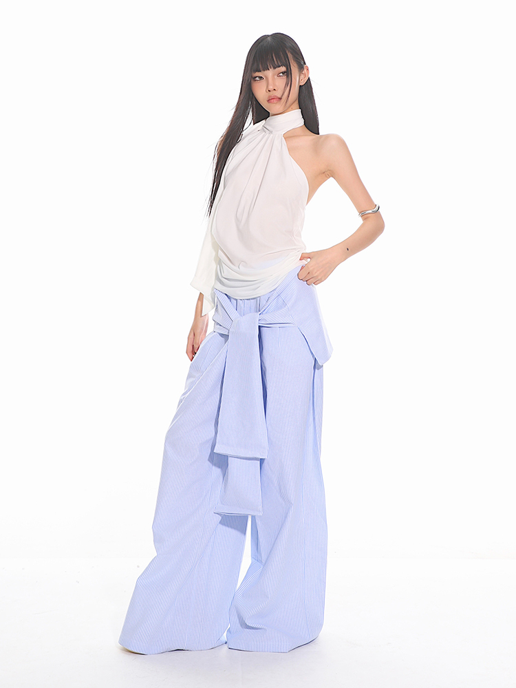 Elegant High-End Ribbon Neck Hanging Waist Vest Outerwear Top for Women - 2025 Early Autumn Style, Chic Fashion Essential