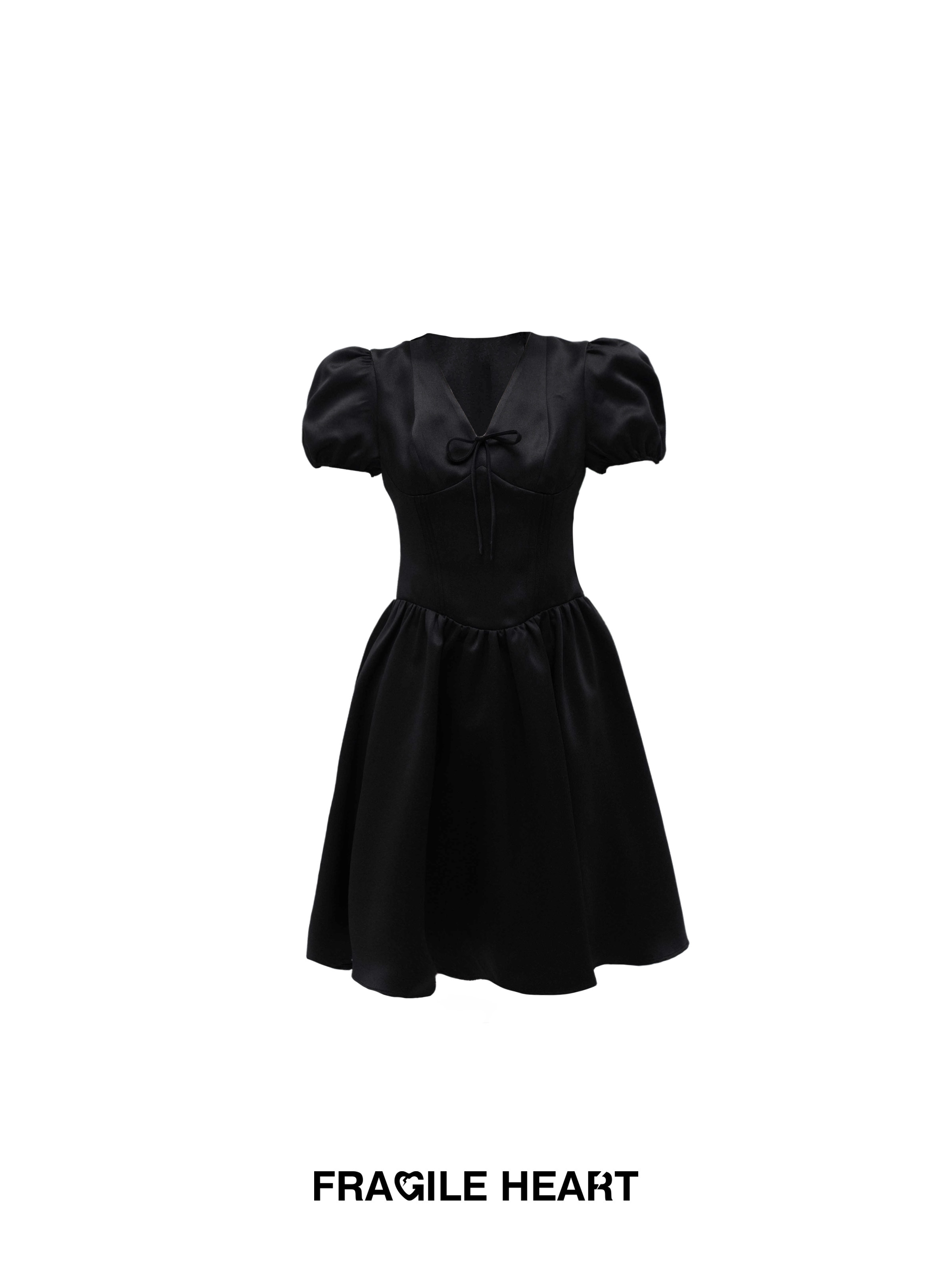 Elegant V-neck Puff Sleeve Dress - Rose Nocturne Evening Gown for Special Occasions, Perfect for Formal Events and Parties