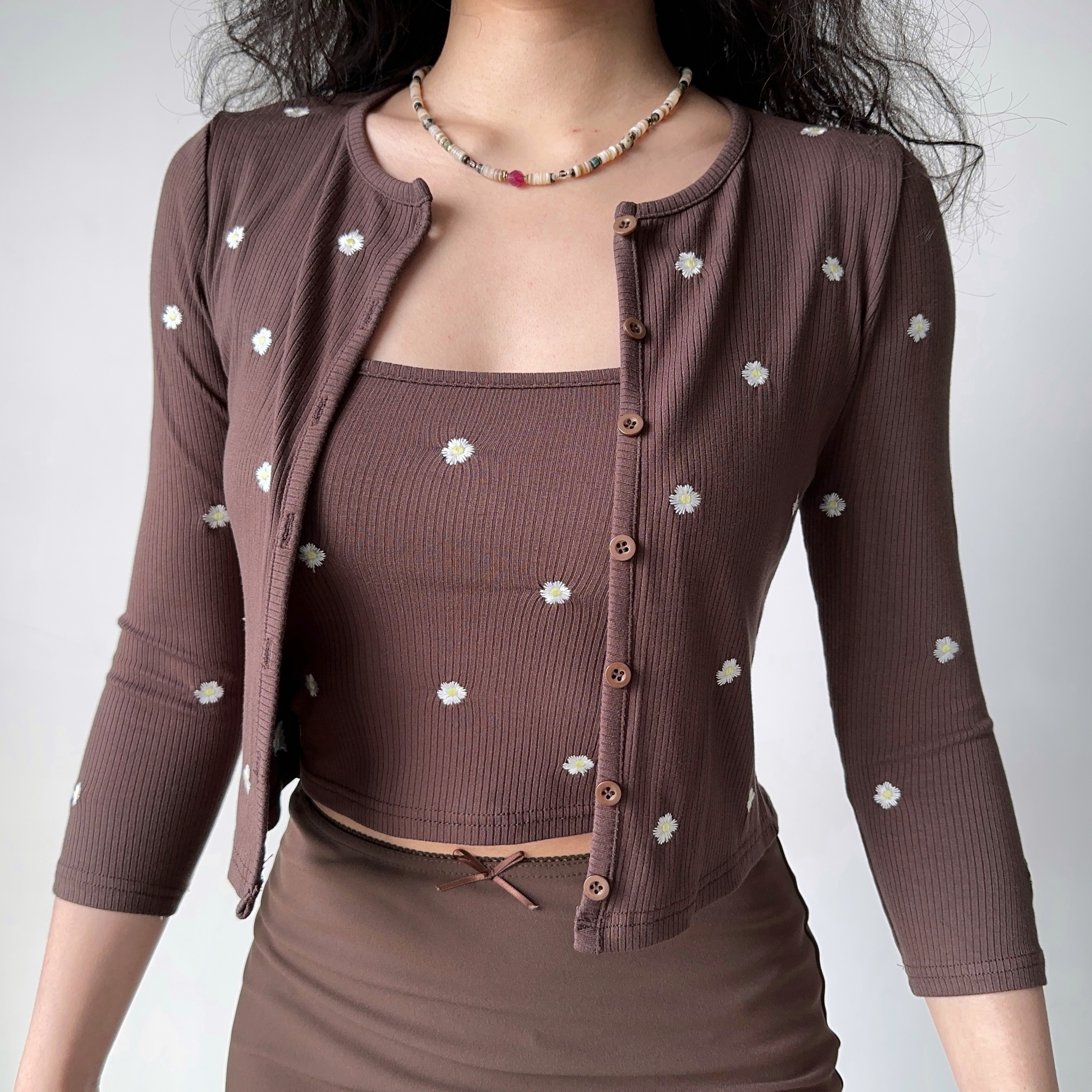 Embroidered Camisole Cardigan Two-Piece Set - Women's Slim Fit Short Sleeve Top in European & American Style, Perfect for Y2K Fashion