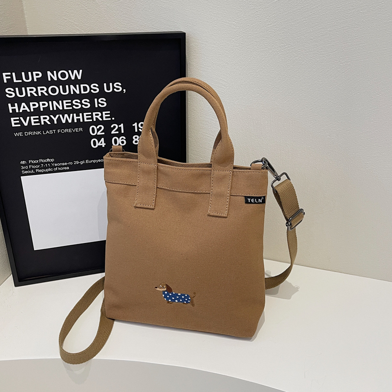 Embroidered Dachshund Canvas Crossbody Bag for Women - Large Capacity Commuter Tote Bag 2025 Trendy Style