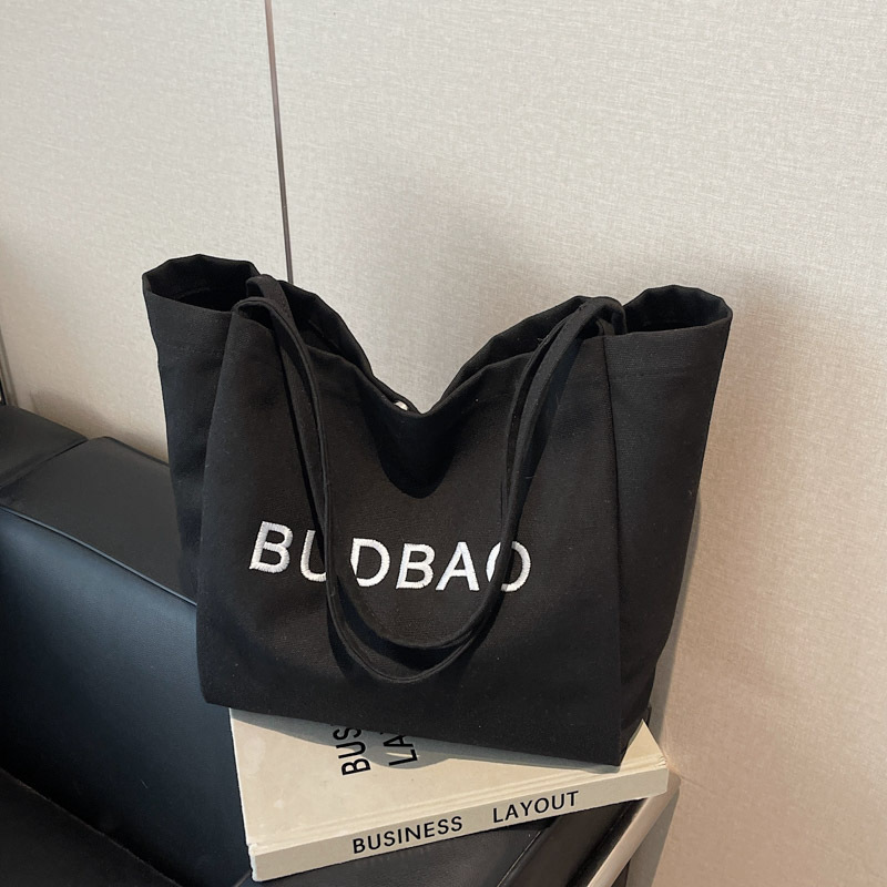 Embroidered Letter Canvas Large Tote Bag for Women - 2025 Shoulder Shopping Bag with High Capacity, Commuter & Lazy Style