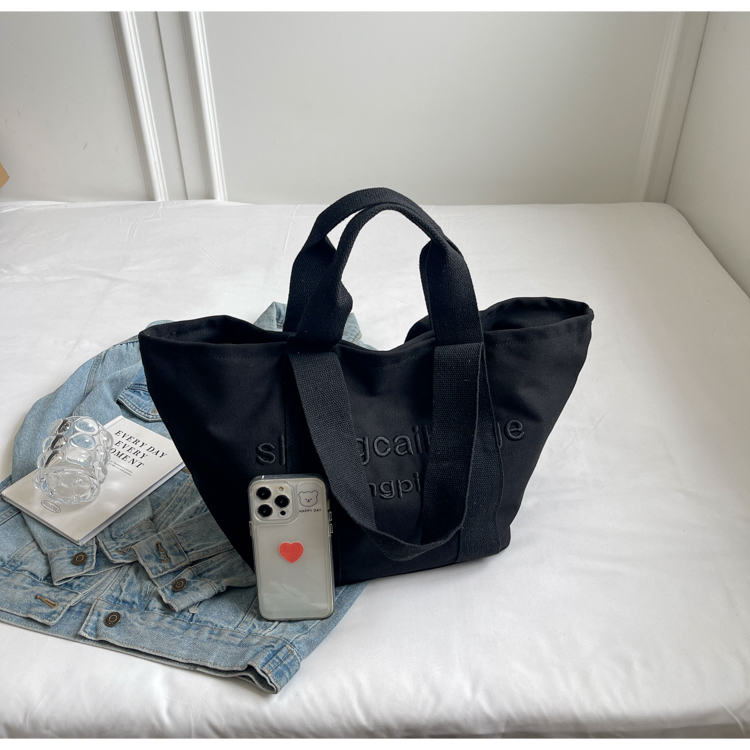 Embroidered Letter Canvas Tote Bag for Women - Large Capacity Handbag for Outings, Commuting, and Everyday Style 2025