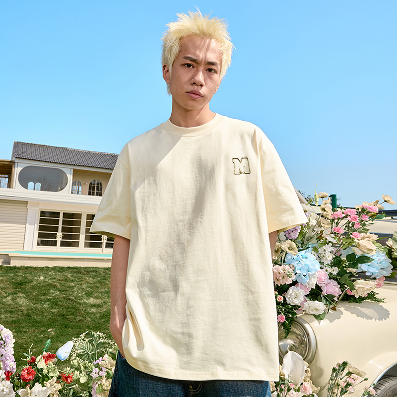 Embroidered Letter Minimalist Short Sleeve T-Shirt - American Vintage Heavyweight Unisex Trendy 2025 Summer Fashion Essential