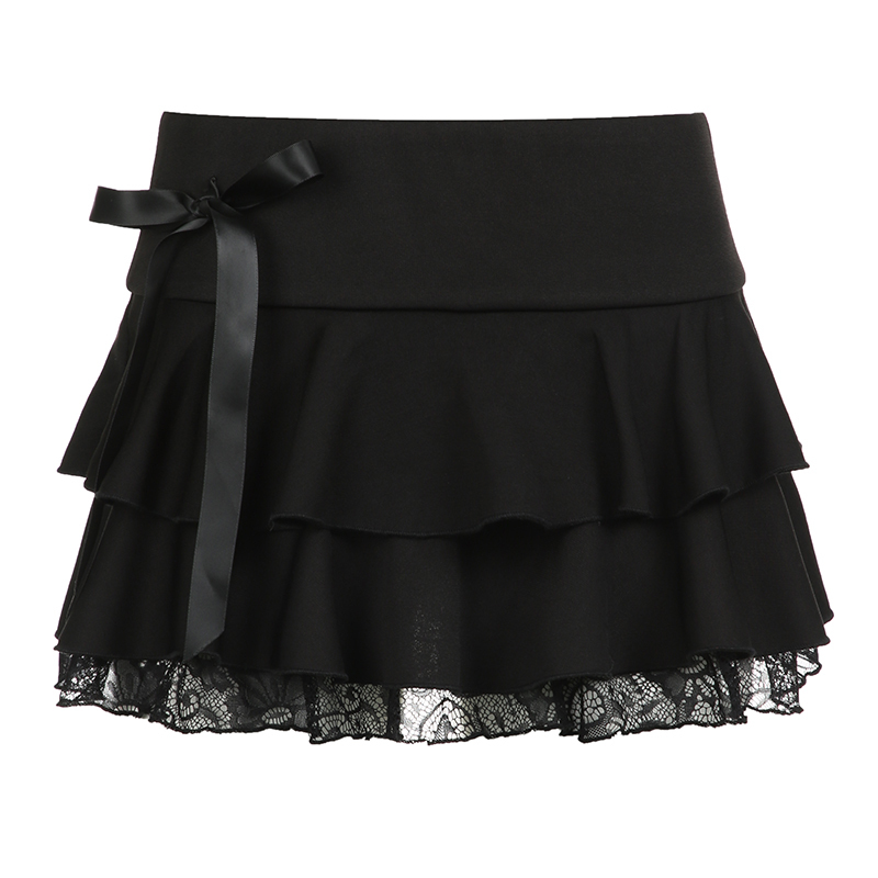 European American Sexy Girl Style A-Line Skirt with Butterfly Knot Lace Splicing - Flattering Slim Fit Half Skirt