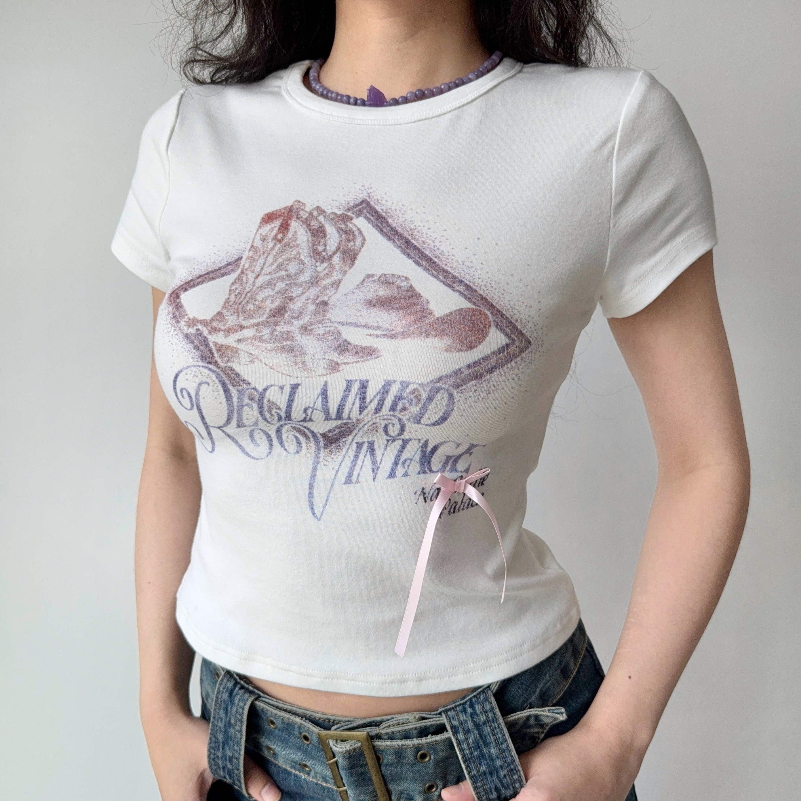 European and American Style Printed White Round Neck Short Sleeve T-shirt for Women - Summer Slim Fit Casual Top