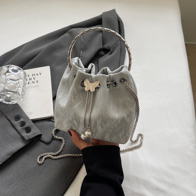 Exquisite Summer Crossbody Handbag for Women - Small Silver Chain Bucket Bag 2025 Trend
