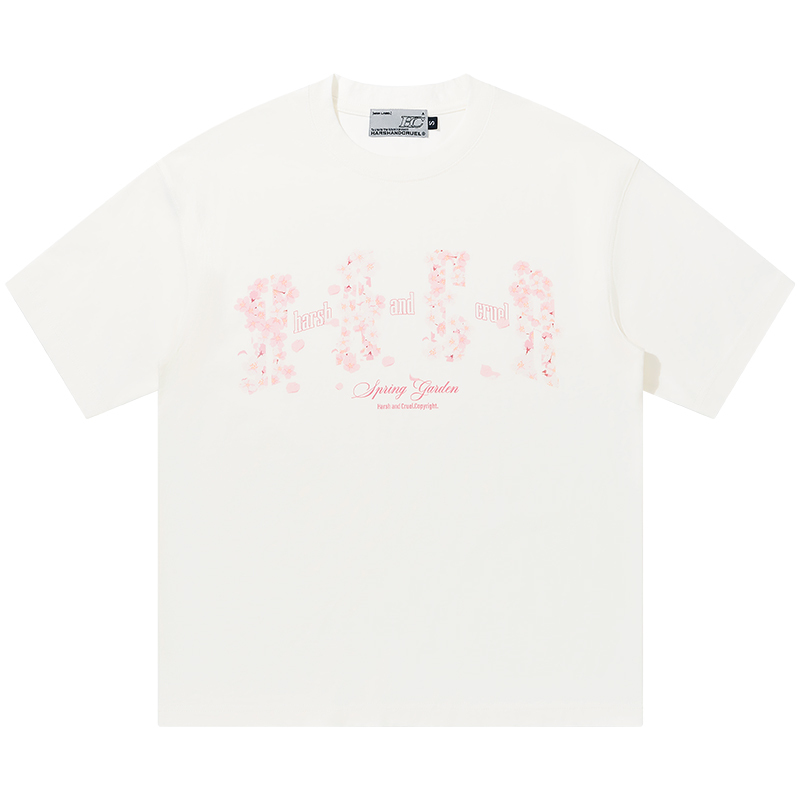 Falling Cherry Blossom Loose Round Neck Short Sleeve T-Shirt for Men and Women | National Trend, Korean Style, Unisex Fashion