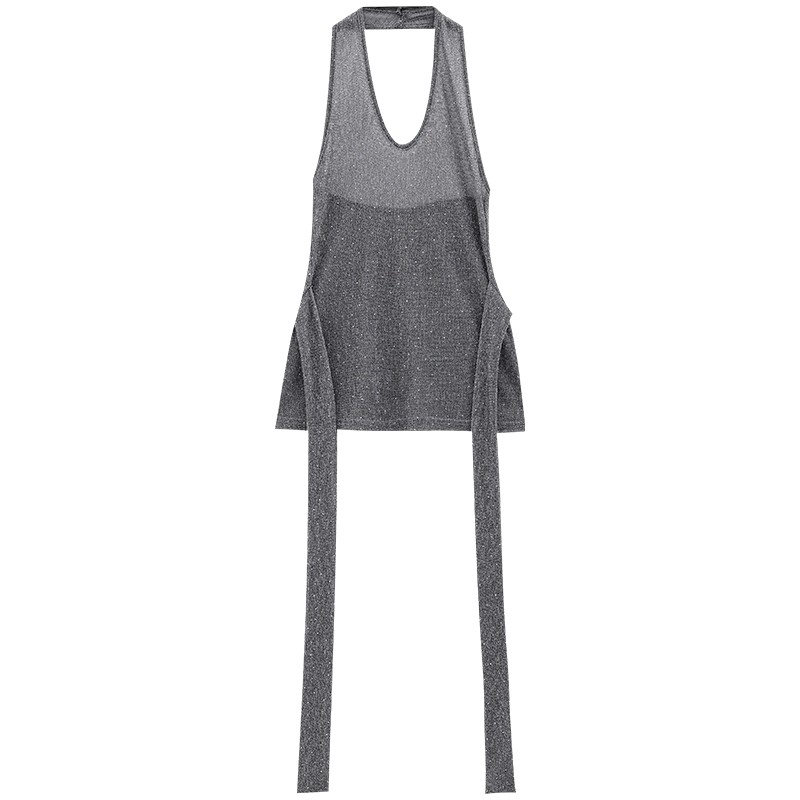 Fishing Sister Style Sleeveless Top for Women - Original Korean Style Bright Diamond Ribbon Design with Waist-Cinching Feature