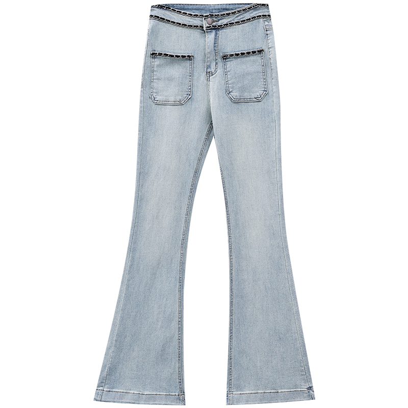 Flared Jeans for Women with Chain Design - Heavy-Duty Slim Fit Spring Fashion, Slightly Flared Pants, Y2K Style