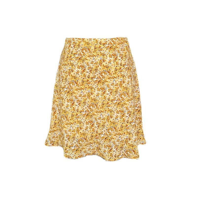 Flattering Yellow Floral A-Line Half-Length Skirt - High-Waisted Short Dress for Women, Sweet French Style, Perfect for Spring