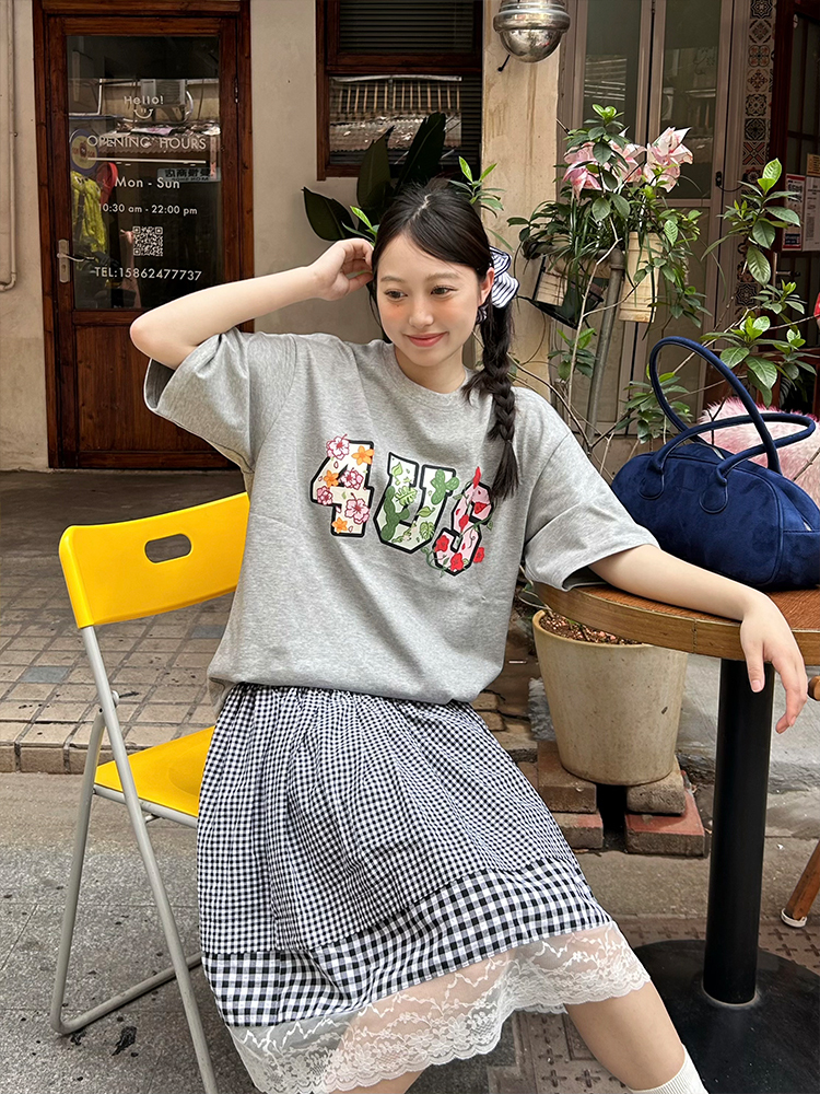 Floral Cactus Morning Glory Embroidered Short Sleeve Loose Unisex T-Shirt - Spring Summer 90s Vintage Style