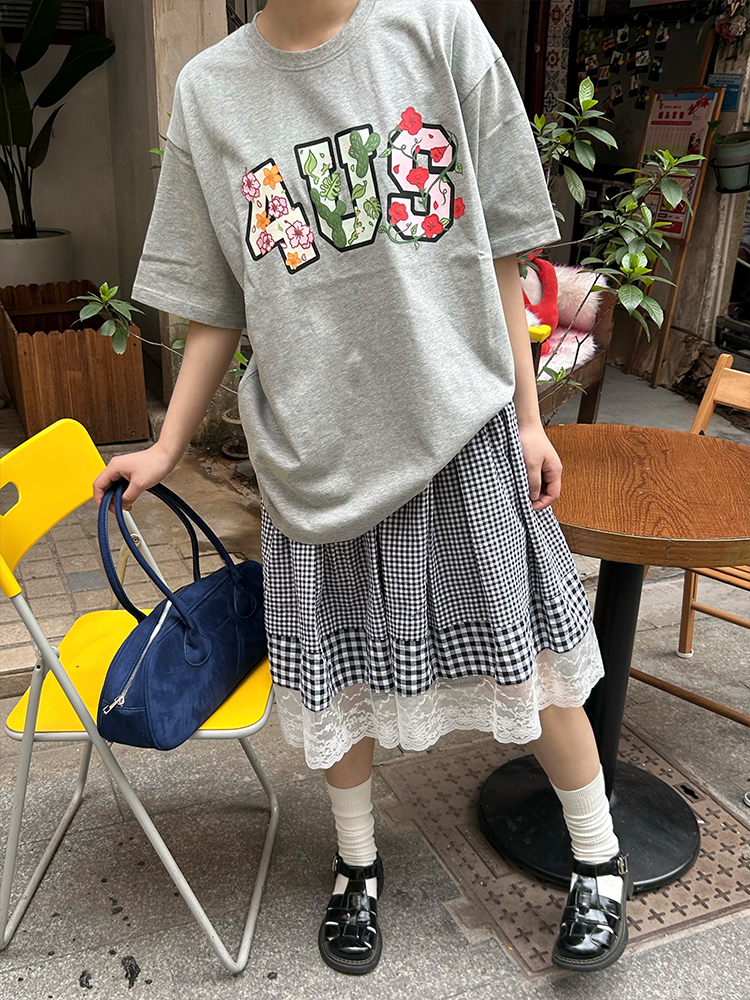 Floral Cactus Morning Glory Embroidered Short Sleeve Loose Unisex T-Shirt - Spring Summer 90s Vintage Style